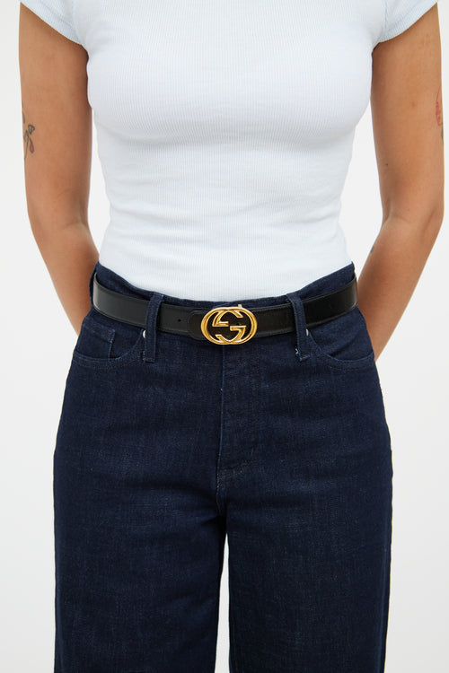 Gucci Black 
Brown Leather Marmont Belt