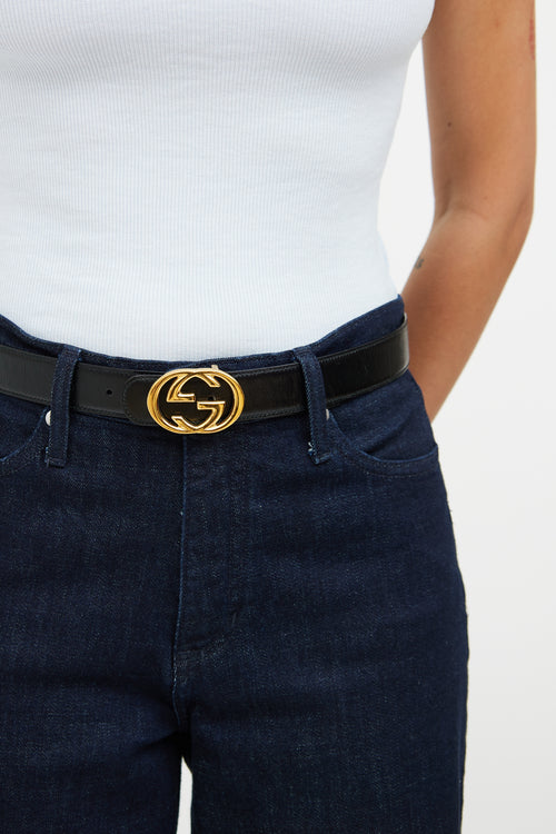 Gucci Black 
Brown Leather Marmont Belt