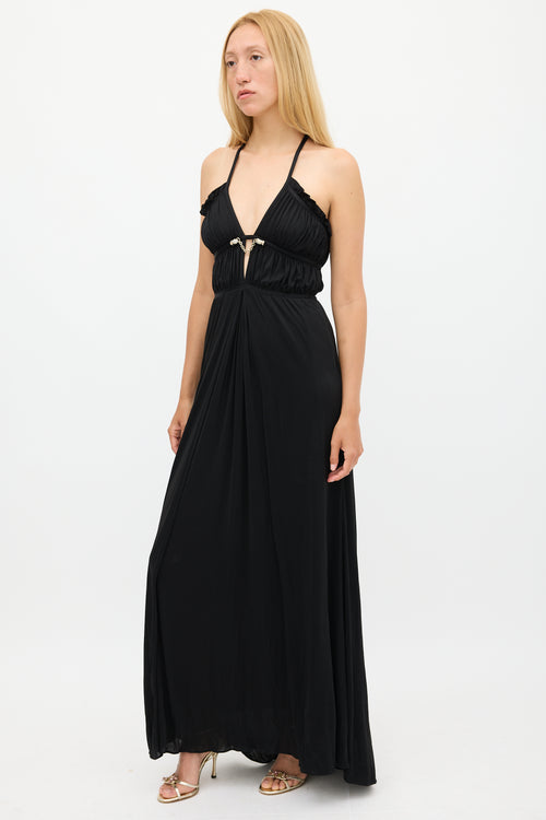 Gucci Black Chain Embellished V-Neck Maxi Dress