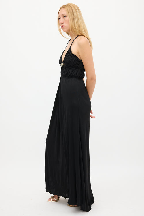 Gucci Black Chain Embellished V-Neck Maxi Dress