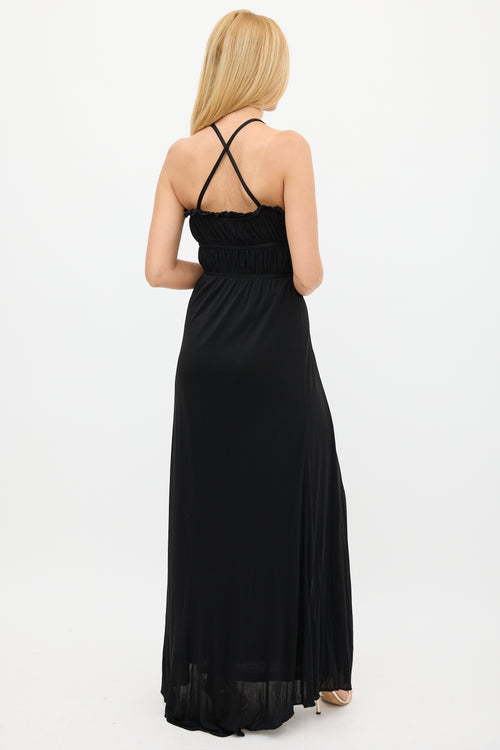 Gucci Black Chain Embellished V-Neck Maxi Dress