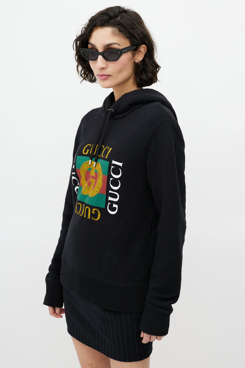 Gucci Black Logo Distressed Hoodie