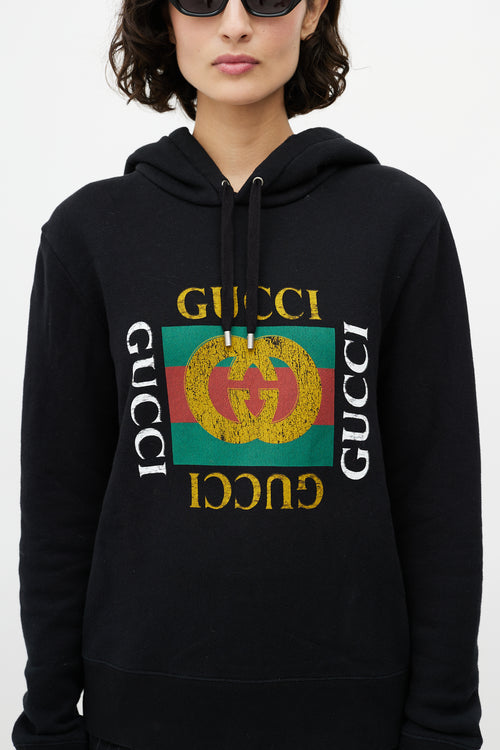 Gucci Black Logo Distressed Hoodie