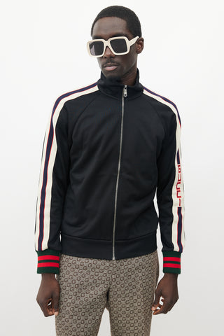 Gucci Black 
Cream Striped Logo Track Jacket