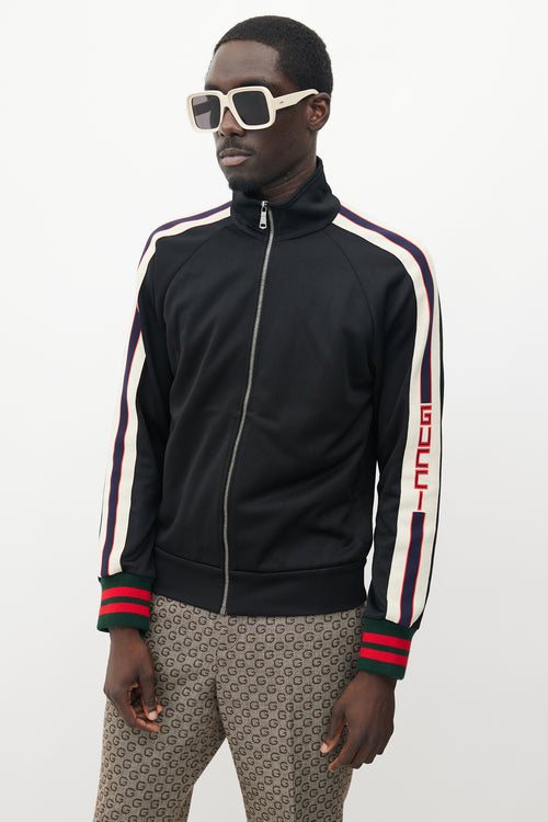 Gucci Black 
Cream Striped Logo Track Jacket