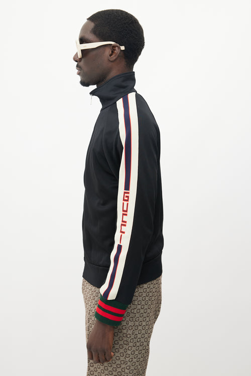 Gucci Black 
Cream Striped Logo Track Jacket