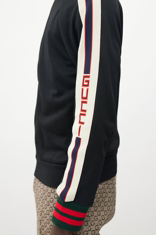 Gucci Black 
Cream Striped Logo Track Jacket