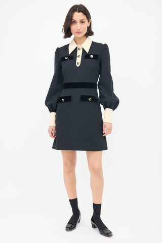 Gucci Black 
Cream Wool 
Silk Four Pocket Dress