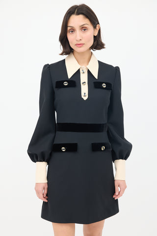 Gucci Black 
Cream Wool 
Silk Four Pocket Dress