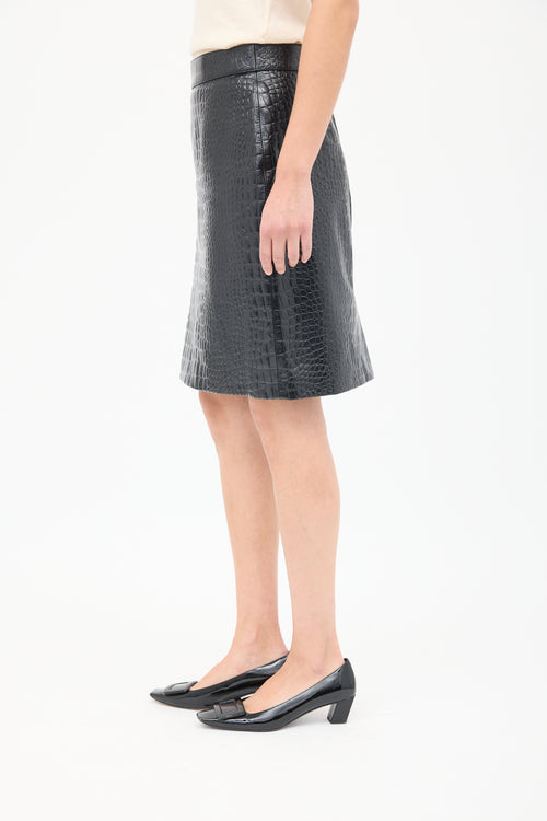 Gucci Black Embossed Patent Leather Midi Skirt