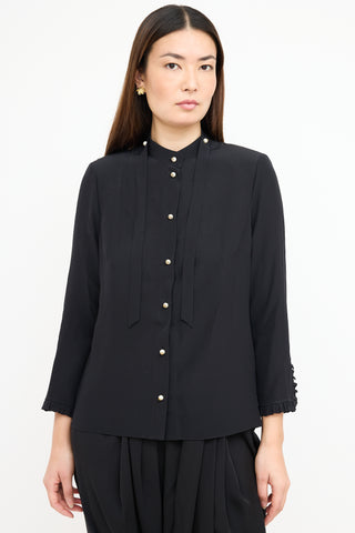 Gucci Black GG Pearl Tie Neck Blouse