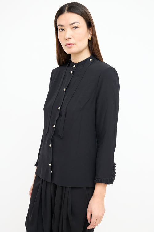 Gucci Black GG Pearl Tie Neck Blouse