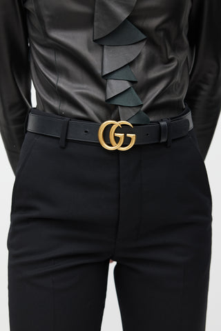 Gucci Black 
Gold Leather Marmont Belt