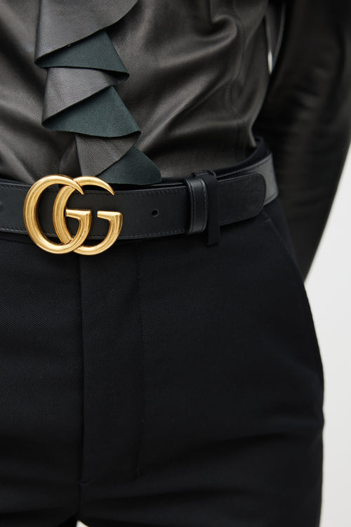 Gucci Black 
Gold Leather Marmont Belt