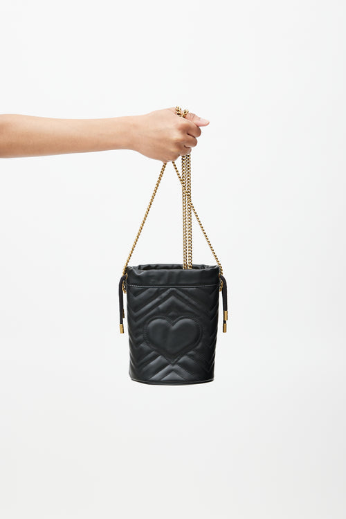 Gucci Black 
Gold GG Marmont Leather Bucket Bag