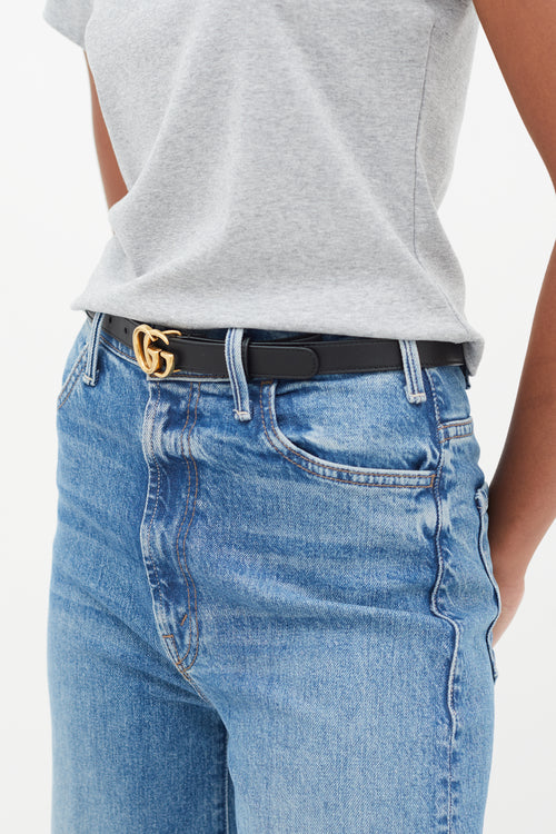 Gucci Black 
Gold GG Small Belt