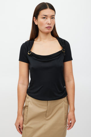 Gucci Black 
Gold Hardware Cowl Neck Top