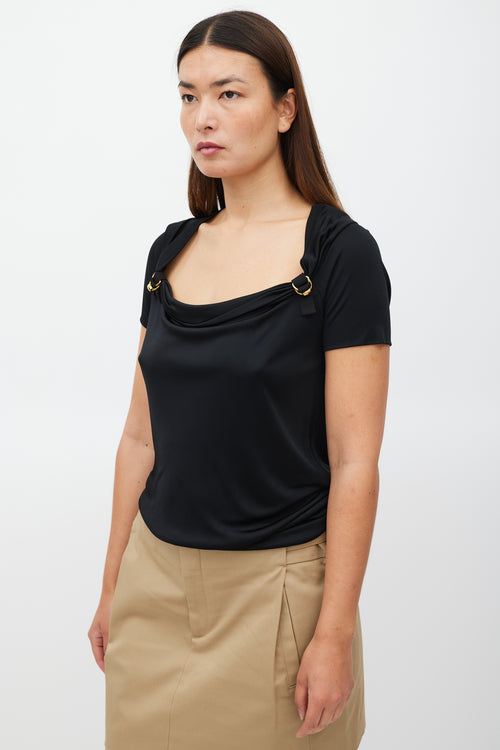 Gucci Black 
Gold Hardware Cowl Neck Top