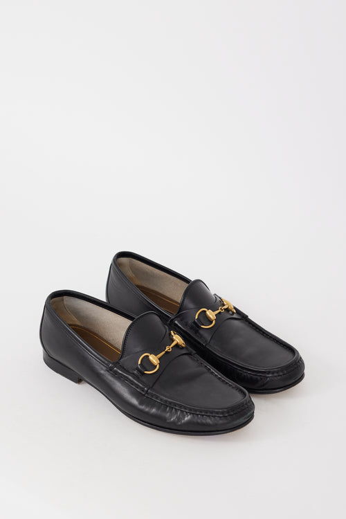 Gucci Black 
Gold Hardware Leather Loafer