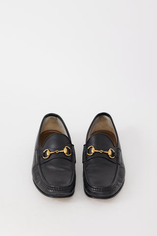 Gucci Black 
Gold Hardware Leather Loafer