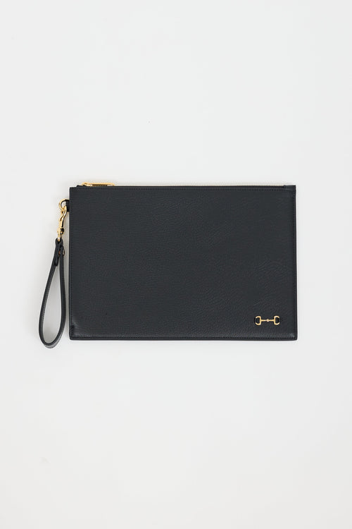 Gucci Black Leather 
Gold Hardware Zip Pouch