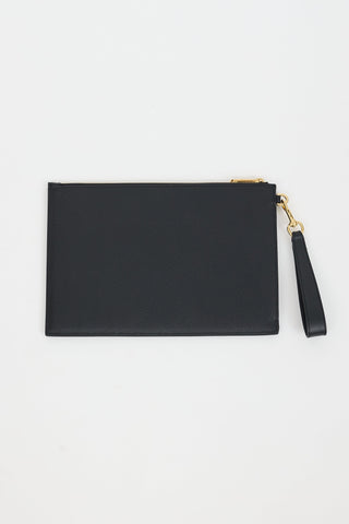 Gucci Black Leather 
Gold Hardware Zip Pouch