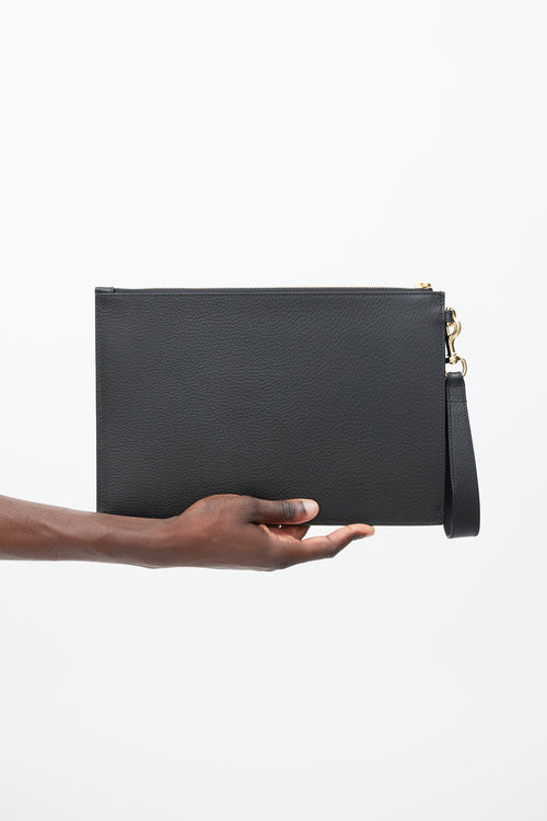 Gucci Black 
Gold Horsebit Leather Clutch