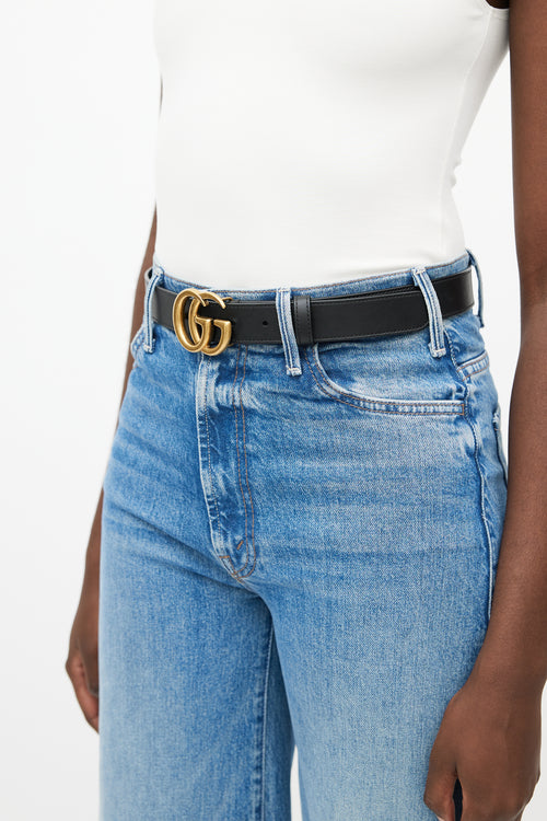 Gucci Black 
Gold Leather GG Belt