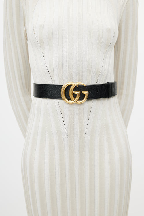 Gucci Black 
Gold Leather GG Marmont Belt