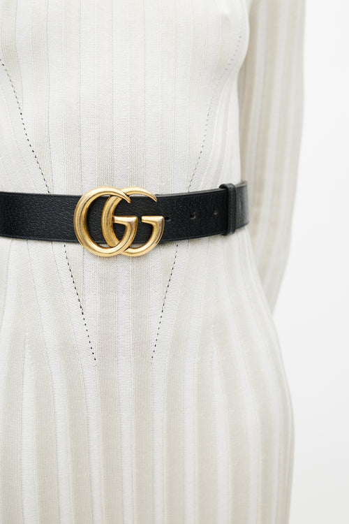 Gucci Black 
Gold Leather GG Marmont Belt