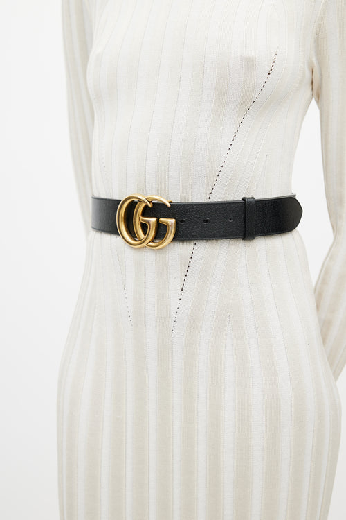 Gucci Black 
Gold Leather GG Marmont Belt