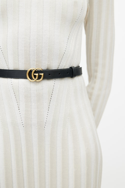 Gucci Black 
Gold Leather GG Slim Belt