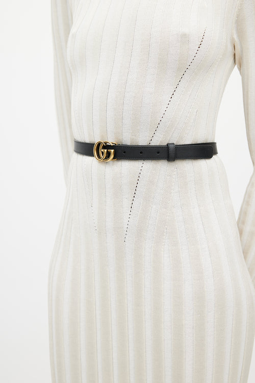 Gucci Black 
Gold Leather GG Slim Belt