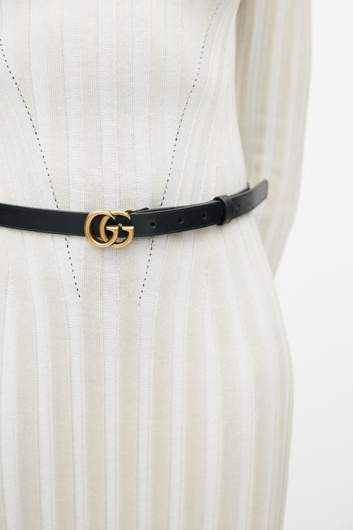 Gucci Black 
Gold Leather GG Slim Belt