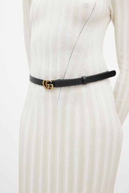 Gucci Black 
Gold Leather GG Slim Belt