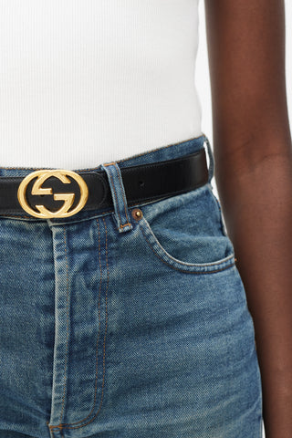 Gucci Black 
Gold Leather Marmont Belt