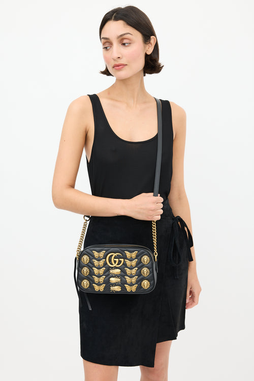 Gucci Black 
Gold Leather Marmont Quilted Bag