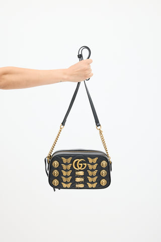 Gucci Black 
Gold Leather Marmont Quilted Bag