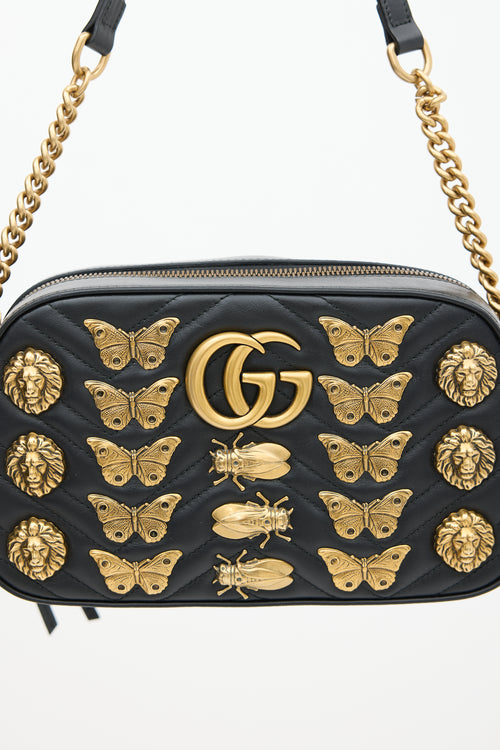 Gucci Black 
Gold Leather Marmont Quilted Bag