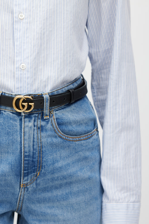 Gucci Black 
Gold Leather Marmont Slim Belt