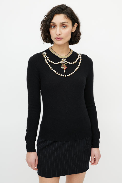 Gucci Black 
Gold Pearl Embellished  Sweater