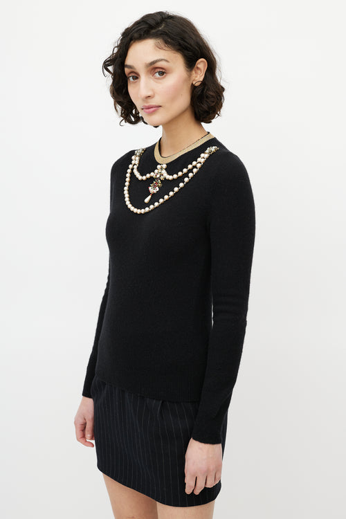 Gucci Black 
Gold Pearl Embellished  Sweater