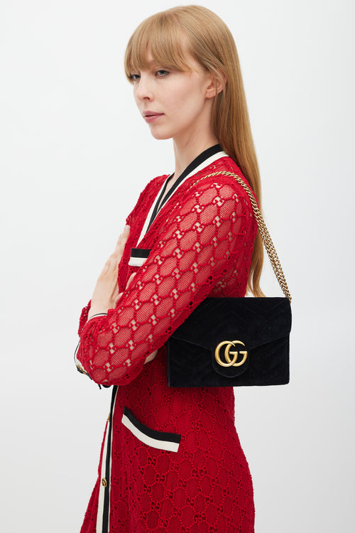 Gucci Black 
Gold Velvet Marmont Bag