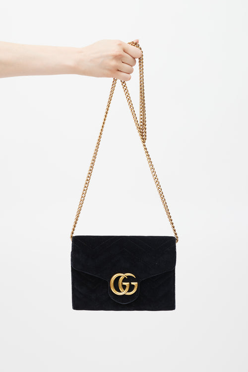 Gucci Black 
Gold Velvet Marmont Bag