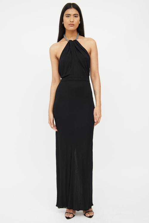 Gucci 2004 Black Crystal Halter Gown