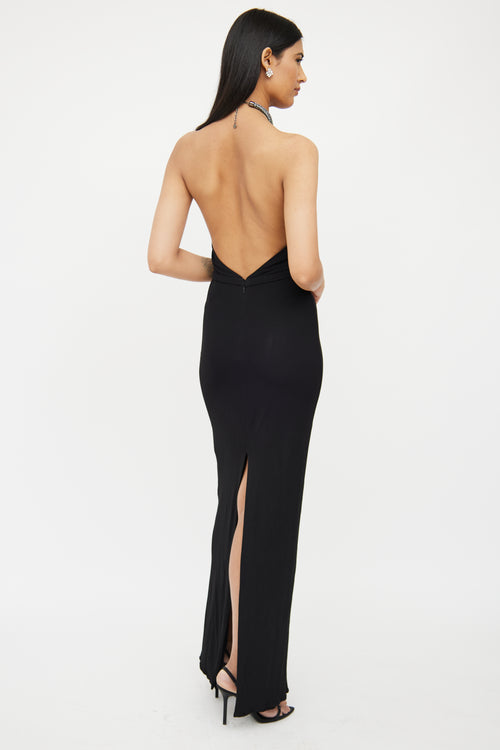 Gucci 2004 Black Crystal Halter Gown