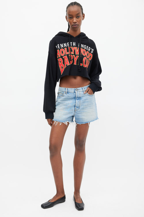 Gucci Black Hollywood Babylon Printed Cropped Hoodie