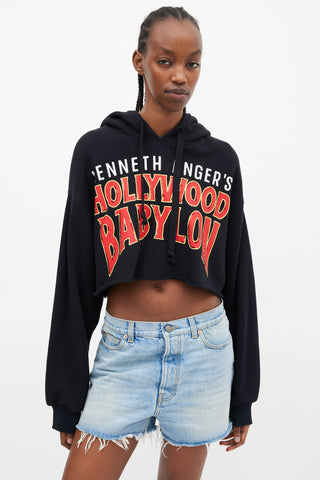 Gucci Black Hollywood Babylon Printed Cropped Hoodie