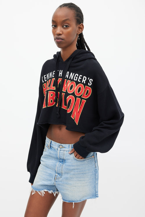 Gucci Black Hollywood Babylon Printed Cropped Hoodie