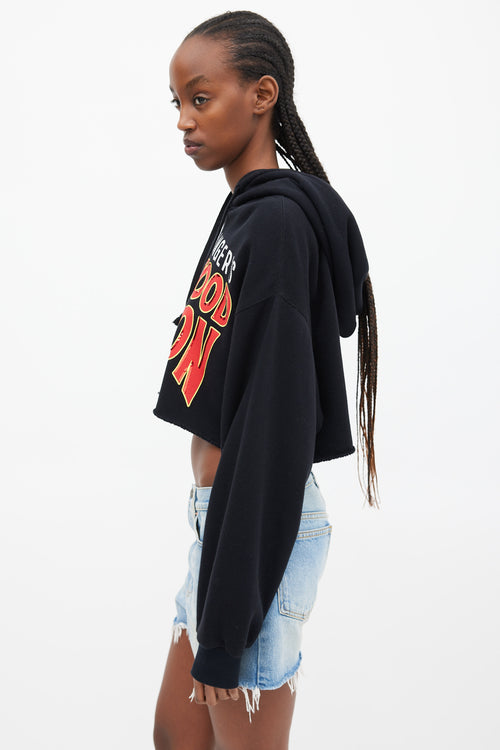 Gucci Black Hollywood Babylon Printed Cropped Hoodie